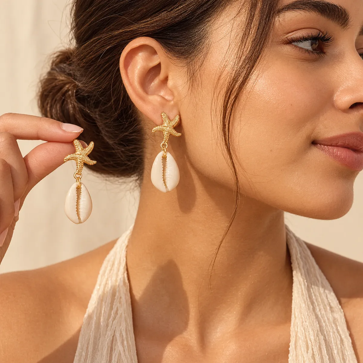 Mermaid Muse Starfish Cowrie Earrings – Gold Plated